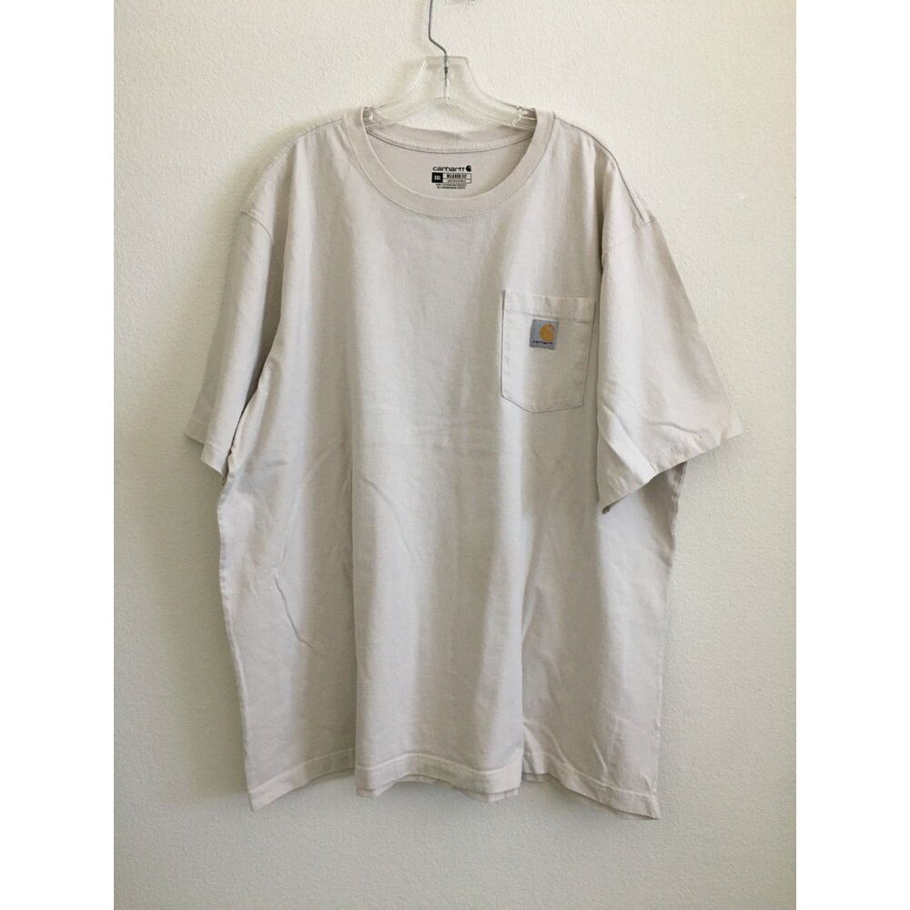 Carhartt Relaxed Fit T-Shirt Mens 3XL Cream Pocket Big Back Logo Graphic Cotton